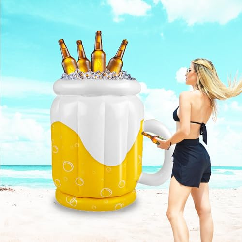 PJMarts Inflatable Beer Mug Beverage Cooler Ice Bucket for Oktoberfest Large Floating Drinks Cooling Bin Gathering Backyard barbecues Summer Pool Parties Decorations