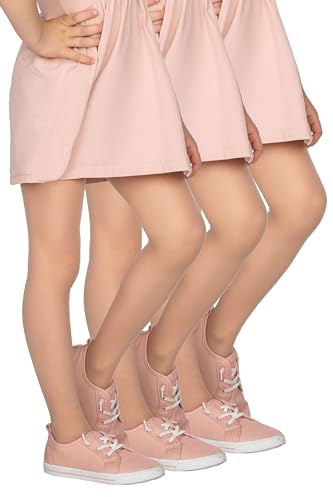 looksy Pack de 3 Medias para Niña 20 Den Beige Transparentes Ligeras Lisas con Pie Efecto Segunda Piel Finas Estilo Italiano para Ballet Danza y Escuela, Natural 146/152 cm