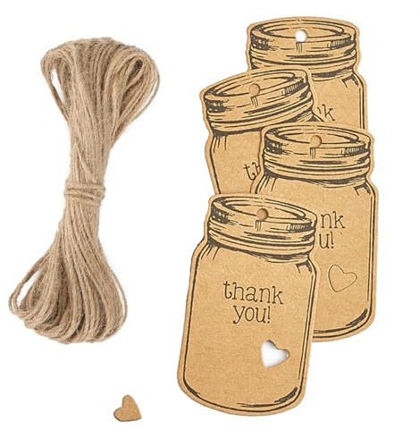 SURALIN 50 Stück Kraftpapier Anhänger, Geschenkanhänger Danke Aufkleber Handgefertigte DIY-Geschenkanhänger, Drift Flaschenform Papieranhänger mit Schnur