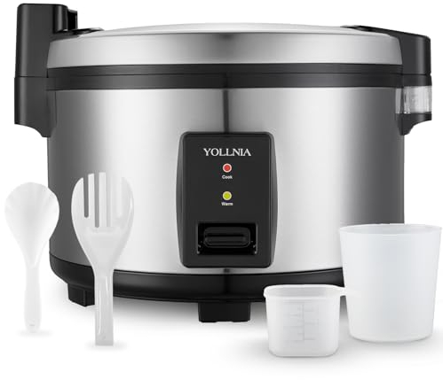 Yollnia Grande Cuiseur à riz, 20 L, riz pouvant accueillir jusqu'à 35-50 personnes sans le brûler, avec fonction maintien au chaud servir pendant plus de 12 heures, 2000 W, argenté, acier inoxydable