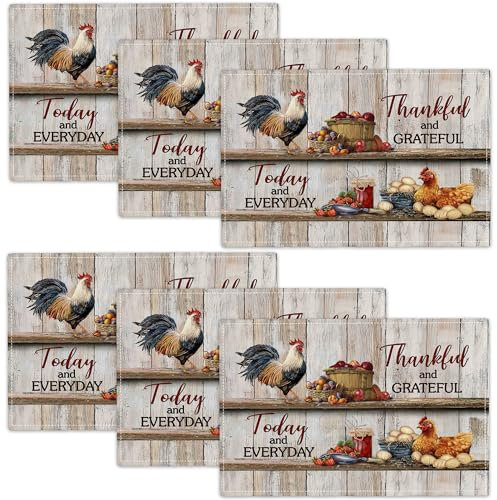 Platzsets mit Hahn, Bauernhaus-Huhn, waschbar, für Party, Küche, Esszimmer, Dekoration, 30,5 x 45,7 cm, 6 Stück