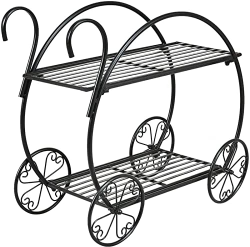 CCYENG Zweistufiger Gartenwagen, Pflanzenständer aus Metall, Sukkulenten-Blumentopfhalter, Ausstellungsregal für den Hausgarten, Blumenladen