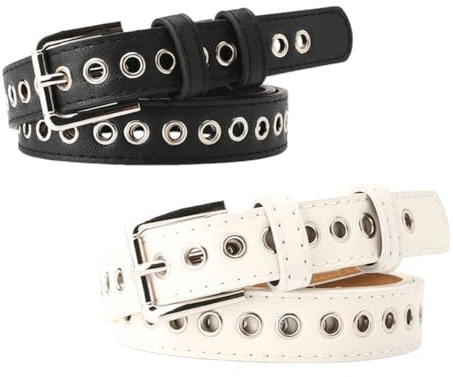 Aublinto Damen Gürtel Mode Taillengürtel Punk Gürtel Damen Gürtel Jeans Bund Doppelloch Nietengürtel für Mantel Hohlnietengürtel Doppelreihe von Sternlöchern Stabile quadratische Schnalle