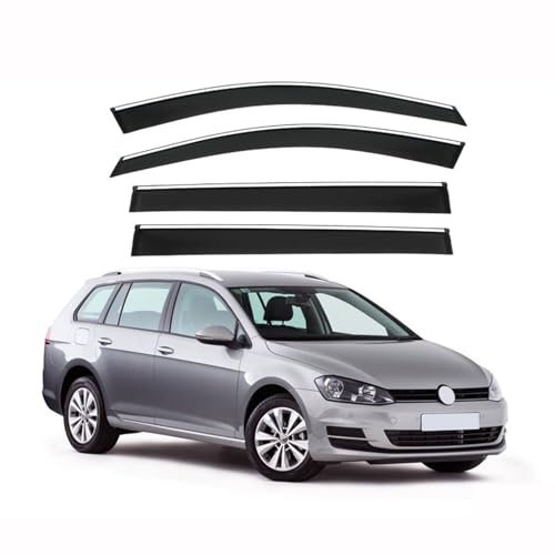 Auto Windabweiser Regenabweiser Für VW Für Golf 7 MK7 2014–2019 Kombi, 4-teiliges Autofenster-Visier, Fensterabweiser, Windschutzscheiben-Markise mit silbernem Zierstreifen