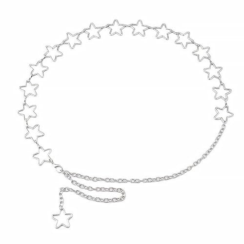 Bkemkri Cintura a Stella da Donna, Cintura a Catena da Abito, Catena a Vita Regolabile, Cintura a Catena In Metallo d'Argento, Cintura In Metallo da Donna, Cintura a Catena da Vita da Donna
