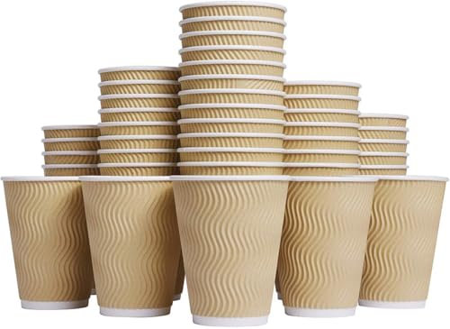 MAECENA 300 Cups x 8oz(240ml) Kraft Brown Triple Walled Disposable Coffee Paper Ripple Cups for Tea and Hot Drinks in All Events