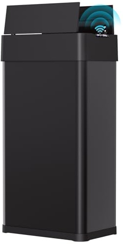 Arlopu 21.1 Gal Automatic Trash Can, 80L Stainless Steel Motion Sensor Garbage Bin, Touchless Brushed Wastebasket, W/Butterfly, Soft-Close Lid, for Living, Dinning Room, Kitchen (Black)
