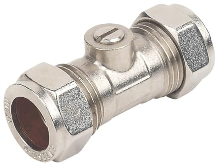 22mm Isolation Valve, Compression Fitting, Compression Ends, (WRAS Approved), Plumbing Fitting, Chrome Plated (1)