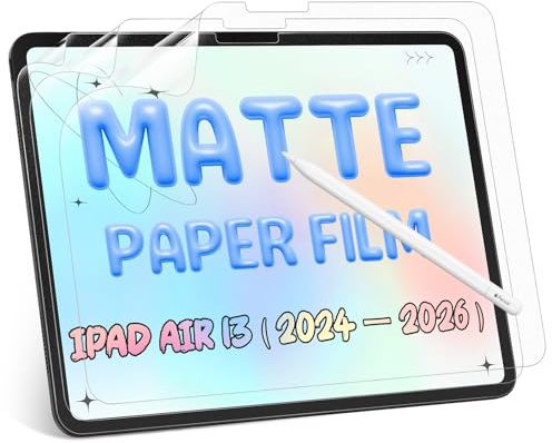 [2 Piezas] Protector de Pantalla Efecto Papel para iPad Air 13 Pulgadas (M4 2026 / M3 2025 / M2 2024), Screen Protector para iPad Air 13 Mate Antirreflejo/Antihuellas, Escribe y Dibuja Perfectamente