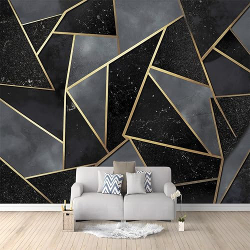 Wallpaper Geometric Stripes Bedroom Living Room 400 x 280 cm Non-Woven Premium Art Print Fleece Wall Mural Decoration Poster Picture Design Modern Black and Grey