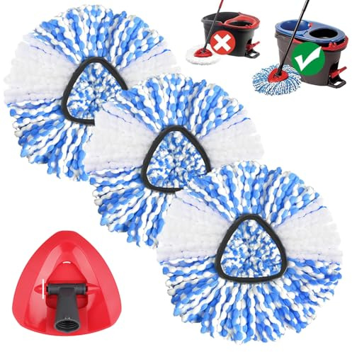 Sgizoku H2PrO Têtes de Balai à Franges avec Base rotative compatibles avec Viledar RinseClean Têtes de Rechange : 3 recharges de Balai en Microfibre + 1 Base de Balai Triangulaire