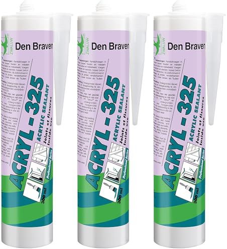 Den Braven Acryl 325 - Mastic Acrylique Joints et Fissures – Intérieur – Pour Escaliers, Murs, Plafonds, Plinthes, Cadres et Appuis de Fenêtres - Odeur Très Faible - 1 Cartouche 300 ml, Blanc