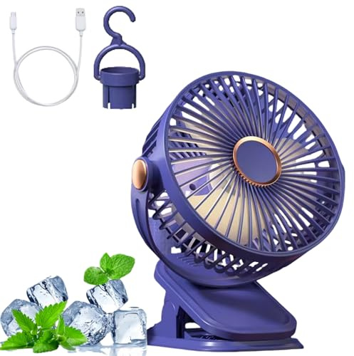 HenfuME Ventilateur USB Silencieux Mini 5 Vitesses - Rotation 360°, Susceptible D'être Accroché Pour Bureau, Maison, Camping