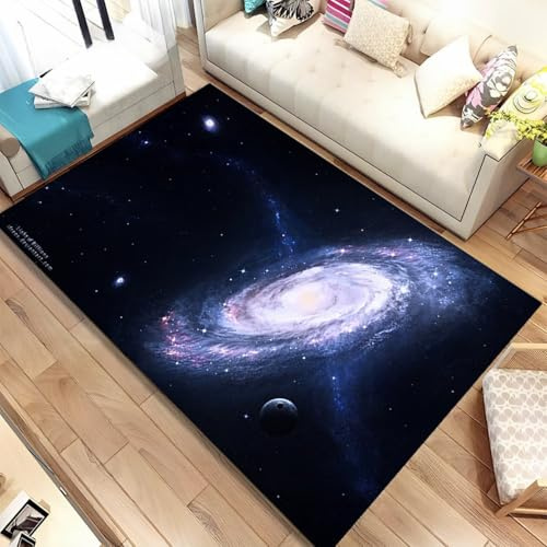 Gamer Teppich Jugendzimmer Jungen, Rutschfest Flanell Teppich Sternenhimmel Nebel Galaxie 3D Landschaft , Perfekt für Gaming Zimmer, Spielzimmer, Wohnzimmer, Schlafzimmer, 160x200 cm, Schwarz Blau