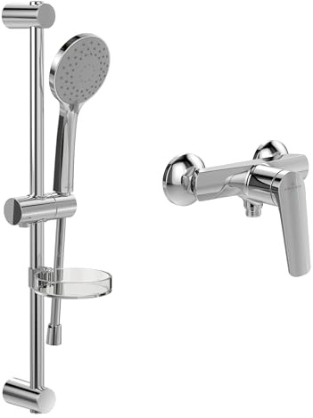 Villeroy & Boch Oasis Duschset Aufputz (2 in 1 Bundle), Duschsystem mit Duscharmatur, Handbrause, Handbrauseschlauch, Duschstange inkl. Handbrausehalter, Chrom
