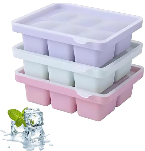 katmerio 3 stampi per cubetti di ghiaccio, grandi cubetti di ghiaccio, impilabili e lavabili in lavastoviglie, in silicone, con coperchio per cocktail, whisky, vino, frutta, puree di frutta, gelato