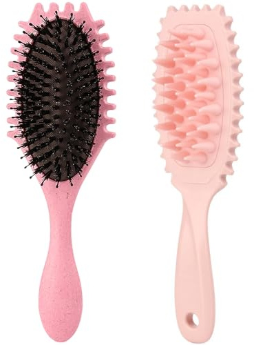 Wesoke Brosse Définissant les Boucles et Masseur de Cuir Chevelu, Brosse à Cheveux Bouclés pour Démêler, Modeler, Brosses à Shampoing Longues pour la Relaxation des Soins Capillaires, Rose