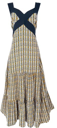 GURU SHOP Boho Sommerkleid, Maxikleid, Strandkleid - Curry/schwarz, Damen, Size:L