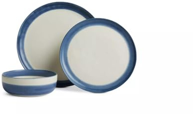 Artisan Stripe Dinnerware Set, 12-Piece, Blue and White, Dinner Plates and Bowl Collection