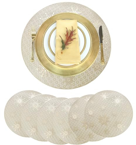 Tovagliette Natalizie Rotonde, 6 Pezzi Set Tovagliette Natalizie, Sottopiatti Natale Lavabili, Tovaglietta Natale PVC Antiscivolo Resistente al Calore, per la Decorazione Della Tavola (A-6pcs)