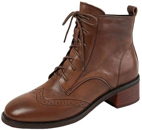 VBEDKDEB Botines para mujer Botas de tobillo Botas cortas para mujer de tacón medio Botas con cordones Otoño e Invierno Nuevas botas de mujer Tacones gruesos y botines Botas de vaquero, marrón, 37.5