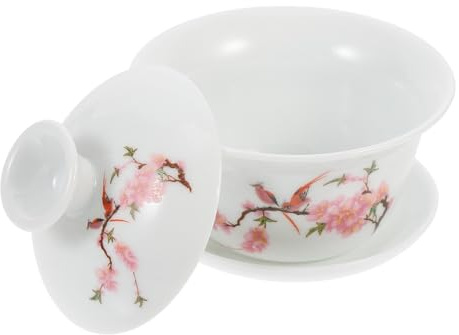 LOLIPPYY Traditionelle Chinesische Teetasse aus Keramik mit Deckel und Untertasse Mini Tee Schale für Gongfu Tee Staubschutz Geeignet für Zuhause Büro und Teegenuss Geschenk