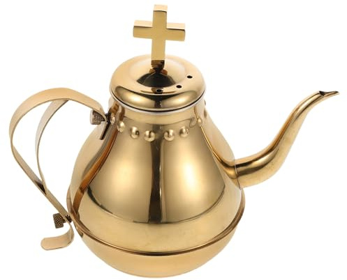 WEKADRIN Cáliz de Comunión de Acero Inoxidable Dorado con Diseño de Cruz Tetera Cuello de Cisne para Ceremonias Religiosas Bautizos y Sacramentos Fácil Limpieza y Transporte Compacto
