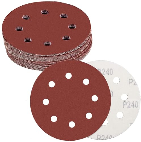 CUBEWAY Lot de 30 disques abrasifs 180 mm, 8 trous, crochet et boucle, assortiment multi-grains (P80 P100 P120 P150 P180 P240) pour ponceuse murale, ponceuse à cloison sèche, tampons abrasifs en oxyde