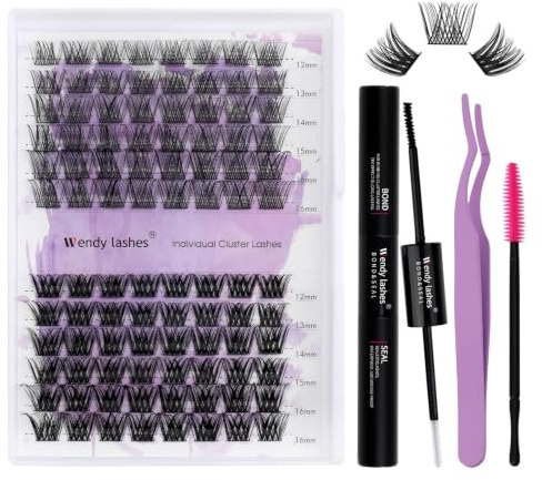 Enskilda fransar D-böjda klusterfransar Kit Mix 12-16 mm 0,07 mm DIY-fransförlängningskit Enskilda franskluster med franslim och försegling (ZW2+ZW3-D-1216 mm)