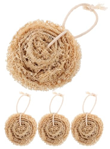 Operitacx Natural Loofah Dishwashing Sponges 4pcs with Strong Water Absorption and Comfortable Grip Eco-Friendly Brown Sponge Scrubbers for Kitchen Cleaning