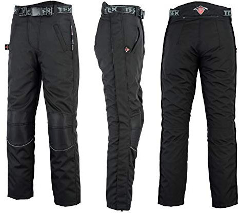 Texpeed Sovrapantaloni moto da uomo rinforzati con zip Cordura invernale/estiva Impermeabili - Tutte le taglie - Con protezione CE Armour (EN 1621-1) - Nero - XL Girovita/Gamba Corta