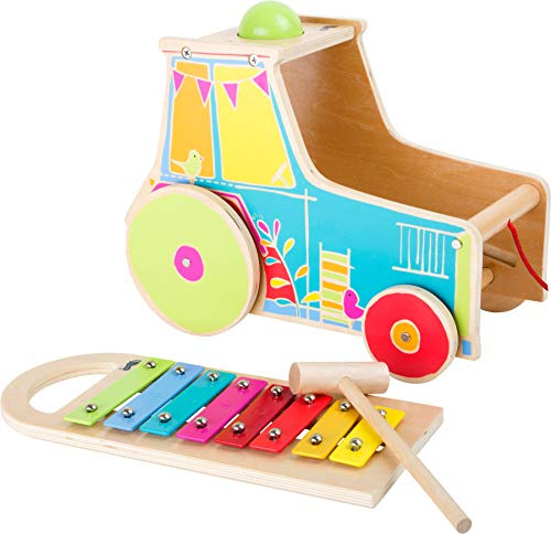 small foot 10377 Motorikspielzeug Traktor inkl. Xylophon aus Holz mit Klopfspiel und zum Musikmachen, ab 18 Monaten, Bunt