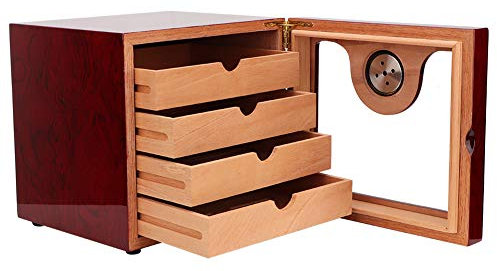 Cigar Humidor Cabinet, 4 Drawer Cedar Wood Box with Hygrometer for 100 Cigars, Large Capacity Storage for Home, Office, Lounge, and Gift Giving