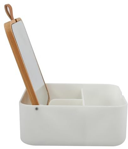 Spirella Kosmetikspiegel, Schminkspiegel mit Ablage für Make Up, Kosmetik, Tischspiegel Bambus, weiß-Natur Alais, White