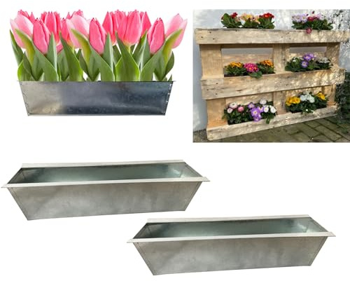 2X Zink Paletten Blumenkasten Europalette Einsatz 38cm Silber | Hossi's Wholesale, verzinktes Metall, Paletteneinsatz, Balkonkasten, Blumentopf, Europalette geeignet, wetterfest, langlebig