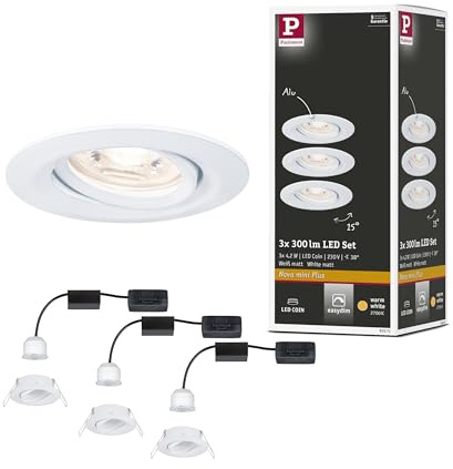 Paulmann 92971 Nova Mini Plus LED Einbauleuchte Coin Set rund schwenkbar, EasyDim dimmbar Weiß matt Aluminium Warmweiß 2700 K, Weiß Matt, 126 W, Schwenkbar (Ip23), 3 x 4,2 W