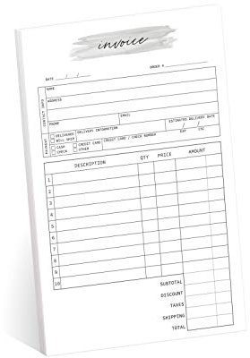 Watercolor 2-Part Carbonless Invoice Form Pad / 50 Sets / 5.5 x 8.5 Carbon Copy Purchase Sales Receipt Book