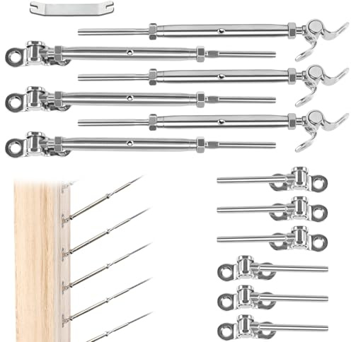 Muzata 6 Pairs 1/8 Cable Railing Hardware Kit Swage Toggle Turnbuckle for Wood Post T316 Stainless Steel Deck Cable Railing System Angle 180° Adjustable Stairs 12 Pack CK07