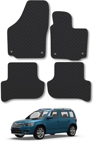 Skoda Yeti (2009-2017) Rubber Car Mats Accessories Tailored Fit Compatible Accessory Waterproof Protection Non-Slip Floor Mats Full Coverage Durable Front Rear Set Coverage with Clips