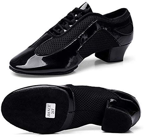 Scarpe da Ballo Latino Americano in Pelle Donna Tessuto Rete Suola Divisa Scarpe de Danza Classica Tacco Basso