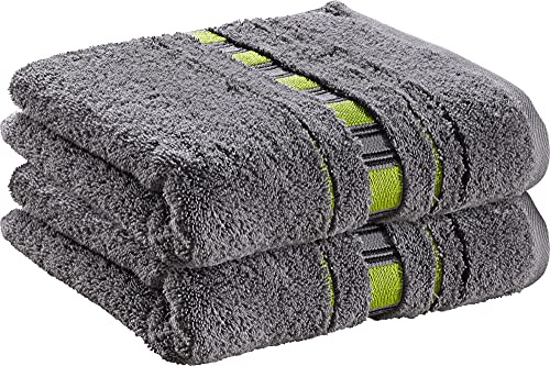 Erwin Müller Handtuch-Set 2er-Pack Achern grau/grün Größe 50x100 cm - #500g/m² - schnell trocknend, extra saugstark, beidseitige Schlaufen