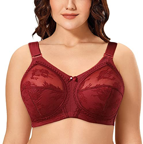 Ayigedu Women's Non Wired Non-Padded Minimizer Lace Plus Size Full Coverage Support Bra 42E