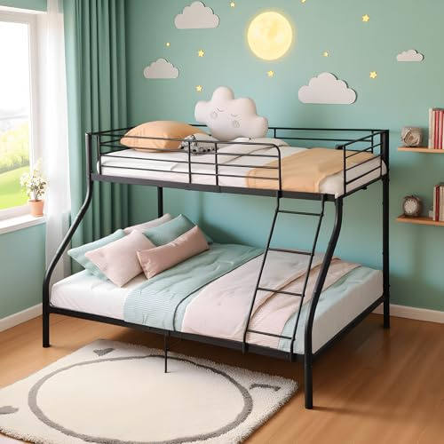 DORAFAIR Letto a Castello 3 Posti in Metallo 90x200/140x200 cm, Nero