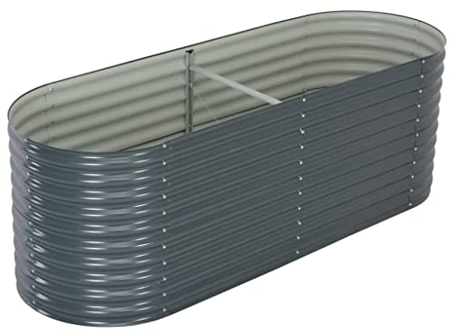 Hochbeet Oval Pflanzkasten für Garten, Frühbeet mit offenem Boden, Metall Wellblech, für Gemüse Blumen Sukkulenten Kräuter, Blumenbeet & Gemüsebeet, 240 x 80 x 81 cm Grau