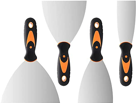 hzexun 4 Stück Spachtel Set mit Edelstahlklinge Malerspachtel Spachtel Set mit Kunststoffgriff ideal zum Glätten und Spachteln von Wänden