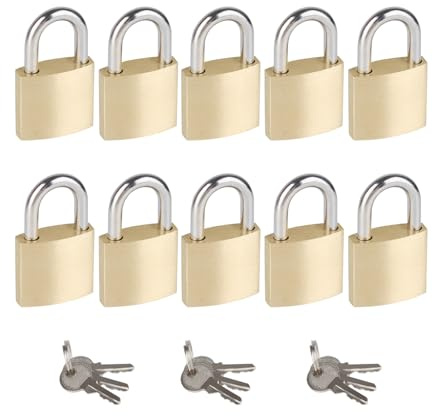 10Pack Small Locks with Same Keys, 0.98Inch (25mm) Wide Lock Body Solid Brass Padlocks Keyed Alike, Mini Padlocks for Suitcases/Luggage/Backpacks/Tool Box/Diary Books/School lockers etc.