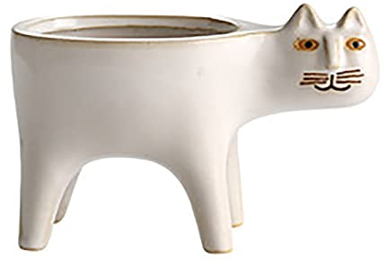 WAGLOS Divertente Vaso di Fiori Coda di Gatto Mimetico Vaso di Fiori Adatto Per Succulente Cactus Brutto Gatto Attrezzi Da Giardino In Ceramica Vaso Con Una Sciarpa Decorare Regalo di Natale,Bianca