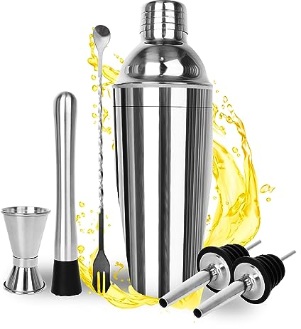 Anisomy Cocktail Shaker, Cocktailshaker aus Edelstahl 304, 6 Stück Cocktail Mix Set, 750 ML Premium Barkeeper Set für Zuhause, Bar