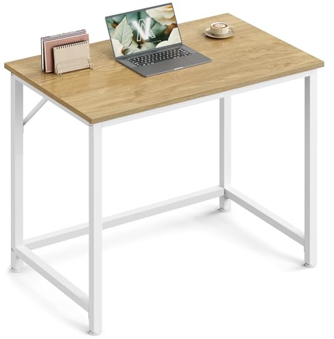VASAGLE Computer Desk, Office Desk, 80 x 50 x 76 cm, for Study, Bedroom, Living Room, Natural Oak and Pearl White LWD038W70