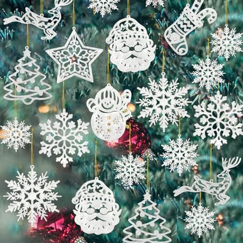 42 Stück Weihnachtsbaum Deko Weiß,Weihnachtsbaum Anhänger 10 Arten,Weihnachtsmänner Strümpfe Weihnachtsbäume Sterne Schneeflocken Schneemänner Rentiere Glitzer Weihnachtsschmuck,Christmas Decorations